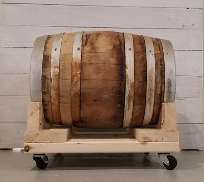 oak barrel on a portable cradle
