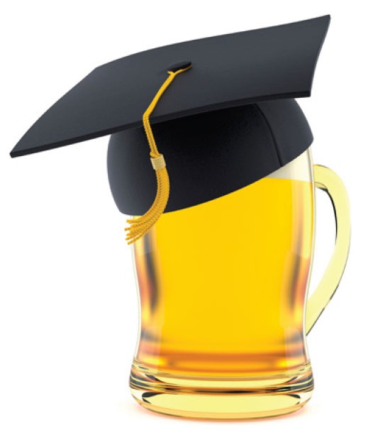 beer mug wearing a mortarboard hat