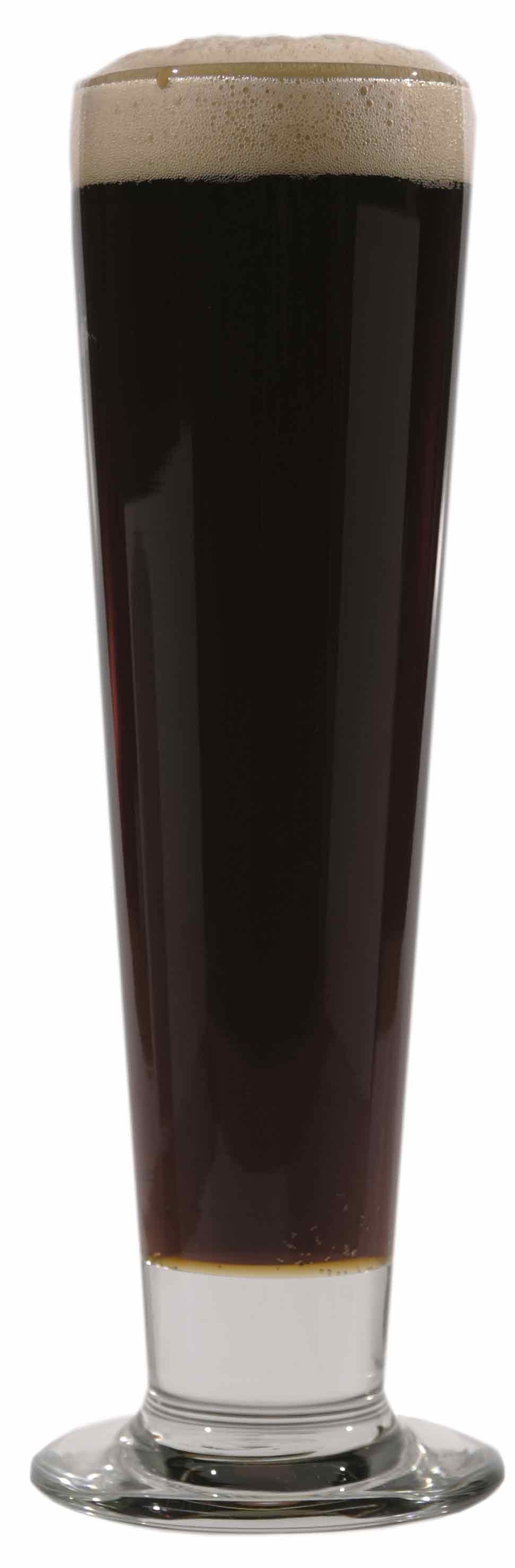 a dark porter-like beer in a Pilsner-style, tall glass