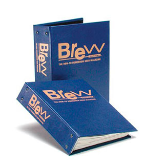 Blue binder with Brew Your Own logo on front.