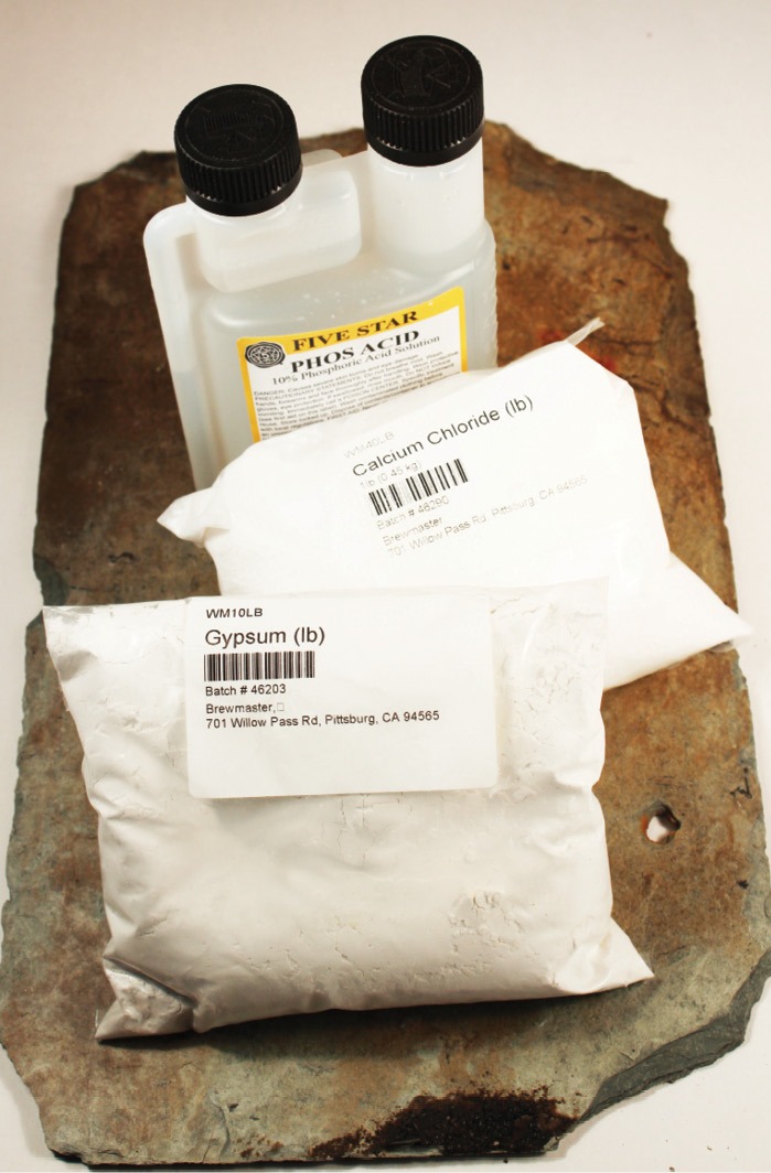 picture of gypum, calcium chloride salts up front with phosphoric acid in the back.