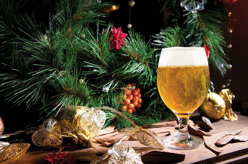 holiday season beer and wreath