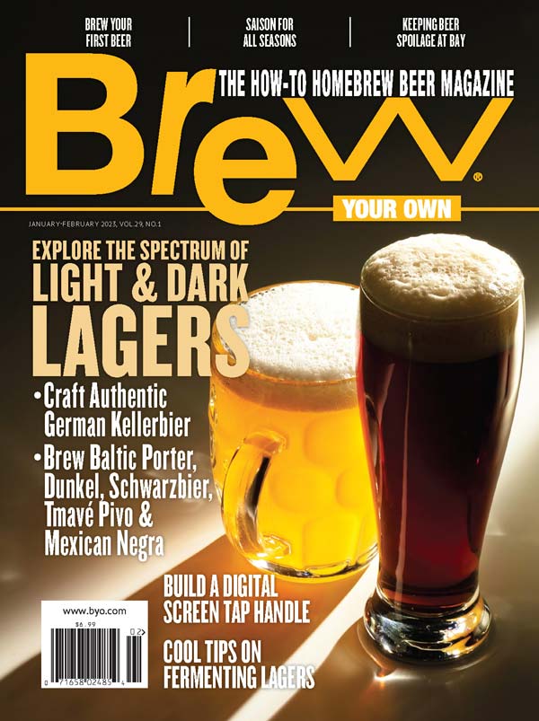 cover for the january-february 2023 issue of brew your own magazine