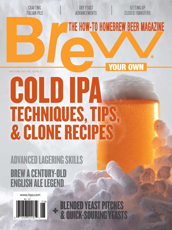 cover image for the May-June 2023 issue of Brew Your Own magazine with Cold IPA cover story