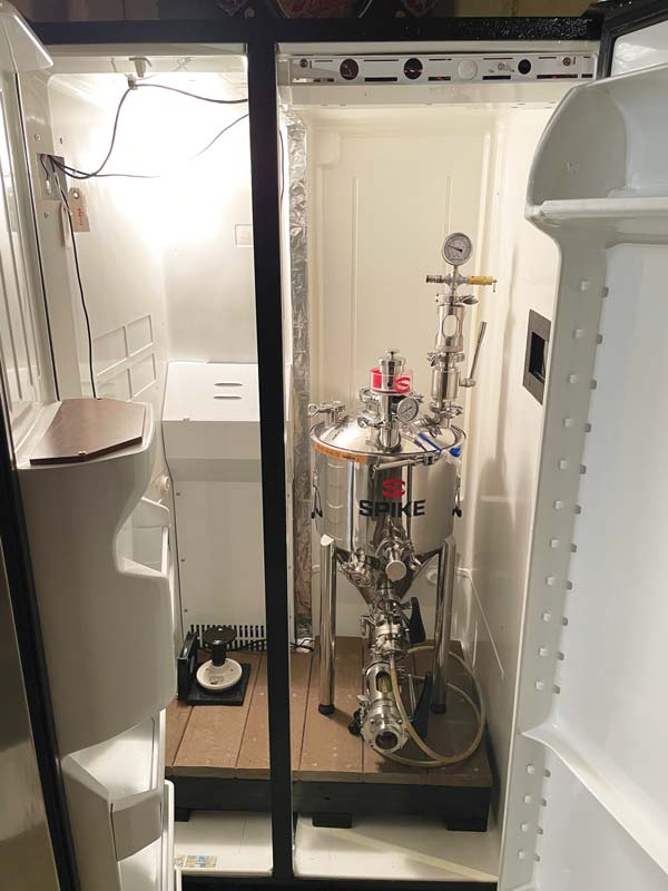 side by side refrigerator converted with conical fermenter