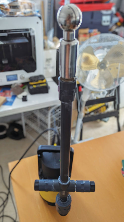 showing how the zip ball is attached to the PVC section and pump