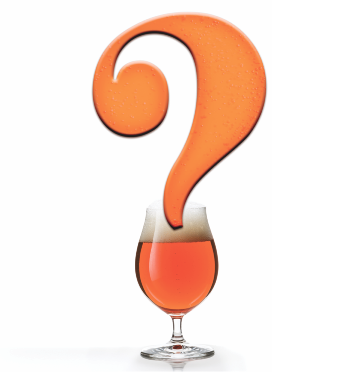 Orange question mark over a beer Mr. Wizard logo.
